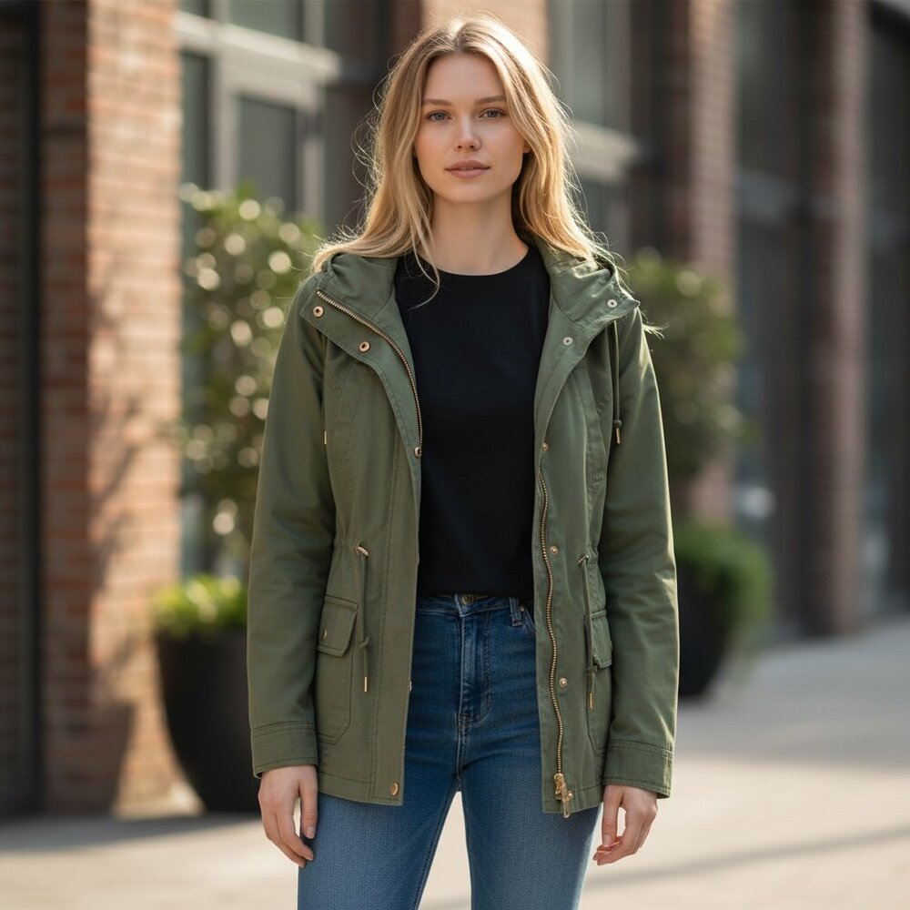 DELiA*s Green Hooded Utility Jacket Y2K Sz S #219D